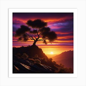 Sunset With Lone Tree Art Print