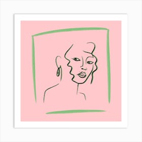 Pink Portrait Sketch Square Art Print