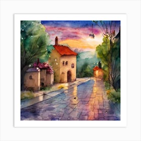 Watercolor Of A Street Art Print