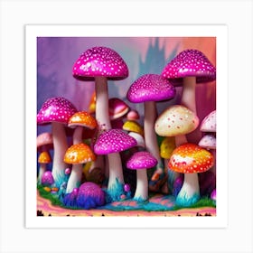 Mushrooms On A Tree Stump Art Print