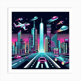 8-bit futuristic city Art Print