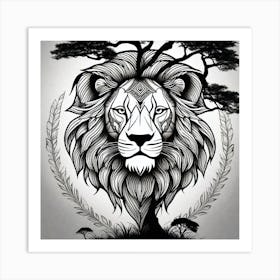 Lion And Tree 1 Art Print