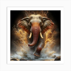 Elephant Running In Water Art Print