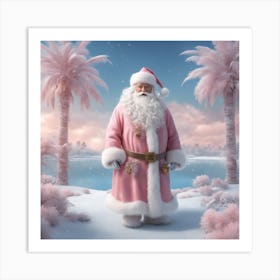 Digital Oil, Santa Claus Wearing A Winter Coat, Whimsical And Imaginative, Soft Snowfall, Pastel Pin Art Print