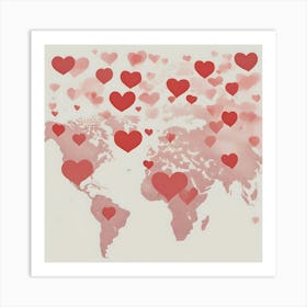 World Map With Hearts Art Print