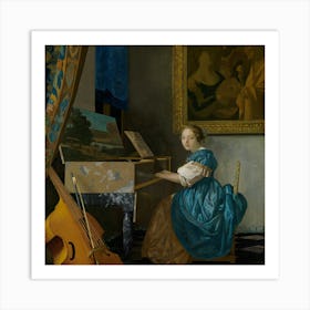A Young Woman Seated At A Virginal, Johannes Vermeer Square Art Print