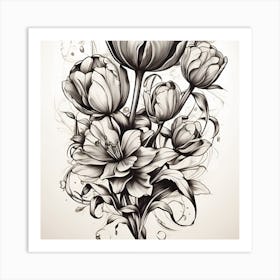 Black And White Tulips Art Print