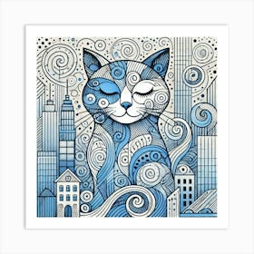 Twilight Meow City Cat Art Print