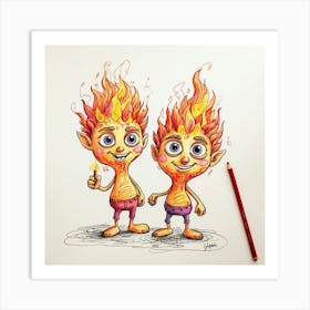 Two Fire Elves Art Print