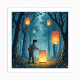 Lanterns In The Forest 1 Art Print