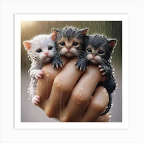 Kittens In Rain 2 Art Print