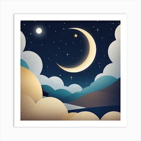 Moon And Clouds Art Print