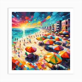 A Panoramic View Of Beach Bliss, Resort Delights, And Umbrella Canopies 1 Art Print