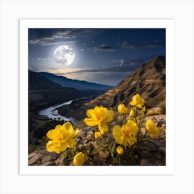 Full Moon Over Yellow Daffodils Art Print