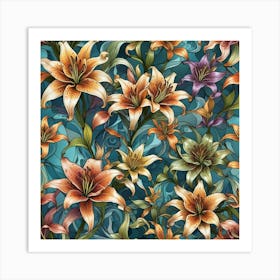 Pattern With Lilies 1 Art Print