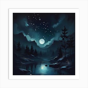 Night Landscape Painting Art Print