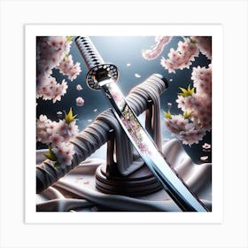 Samurai Sword With Cherry Blossoms Art Print