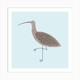 Curlew Coastal Wading Bird Blue Art Print