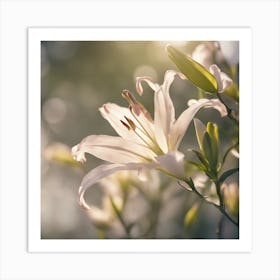 A Blooming Lily Blossom Tree With Petals Gently Falling In The Breeze 2 Art Print