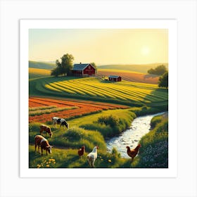 Farm At Sunset Art Print