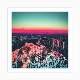 Aerial View Of Mountains At Sunset Art Print