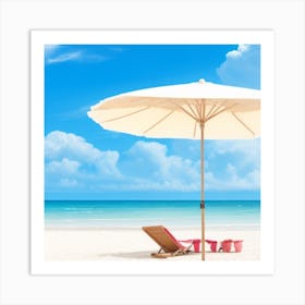 White Umbrella On The Beach Art Print