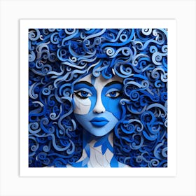 Blue Afro Beauty With Curls Art Print