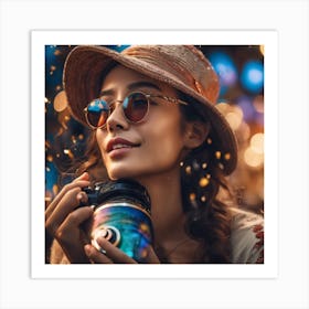 Woman with Hat and Glasses Art Print