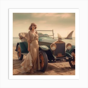 Vintage Car On The Beach Art Print