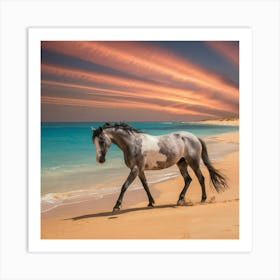 Horse On The Beach At Sunset 3 Art Print
