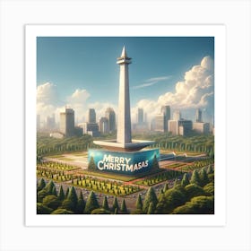 Merry Christmas in Monas Jakarta Art Print