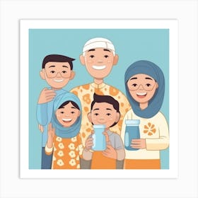 Muslim Family Cartoon Art Print