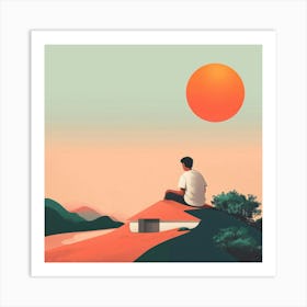 Man Sitting On A Hill Art Print