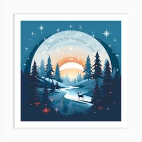 Winter Landscape With Deer Art Print