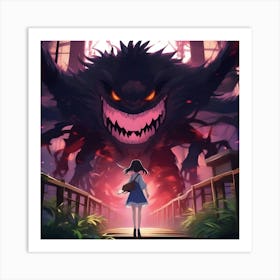 Girl on the Monster Bridge Art Print