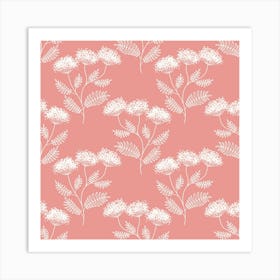 White Yarrow on Pink, Pattern Art Print