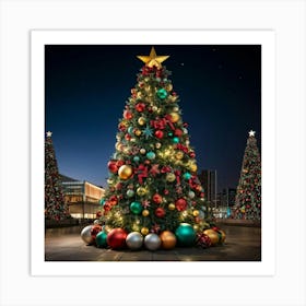 An Ultra Realistic Portrayal Of A Cheerfully Adorned Three Dimensional Pine Tree Its Evergreen Leav (4) Art Print