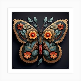 Butterfly With Flowers 1 Art Print