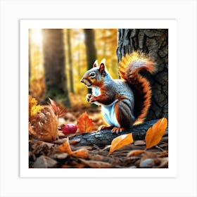 Squirrel In The Autumn Forest 8 Art Print