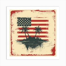 Retro American Flag With Palm Trees 3 Art Print