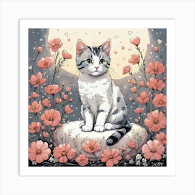 Cat In Flowers Art Print