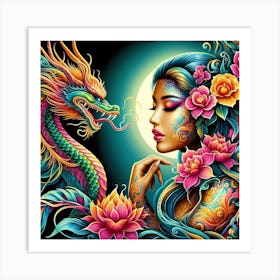 Chinese Woman With Dragon Art Print