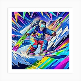 Rainbow Skier Art Print