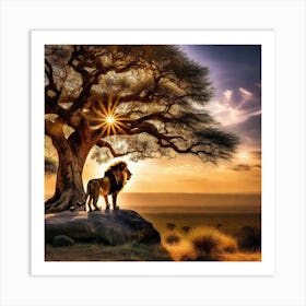 Lion Under The Tree 11 Art Print