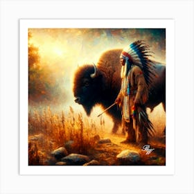 Native American Indian And Buffalo Copy Art Print