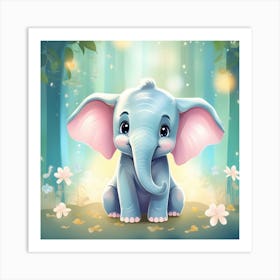 Cute Elephant In The Forest Art Print