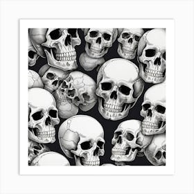 Skulls On Black Background 3 Art Print