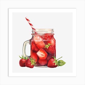 Strawberry Juice In A Mason Jar 4 Art Print