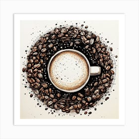 Coffee Cup With Coffee Beans Art Print