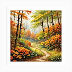 Forest In Autumn In Minimalist Style Square Composition 347 Art Print